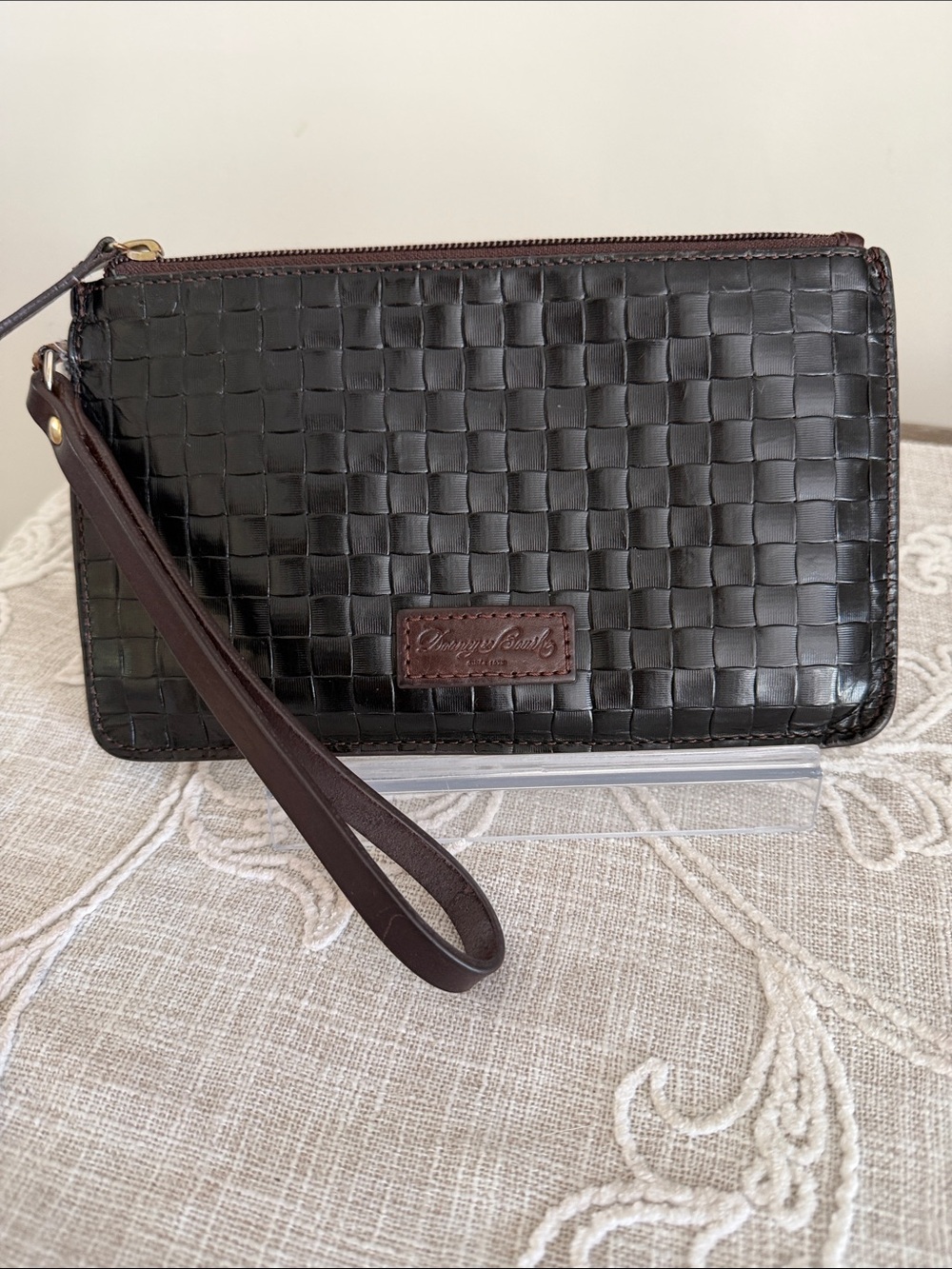 Dooney & Brooke Woven Brown Leather Wristlet